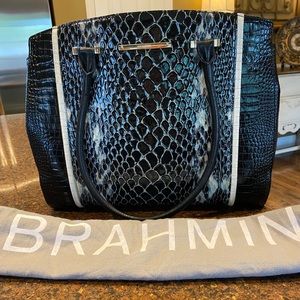 Brahmin Black Croc emboss with white trim handbag